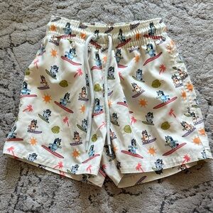 Kids Surfing Dog Print Swim Trunks